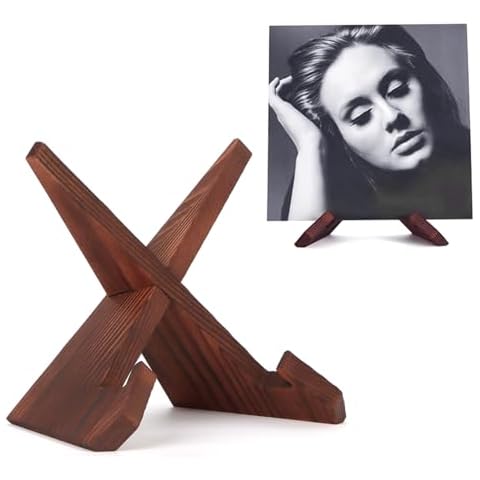 PUERSI Now Playing Vinyl Record Stand, Wooden Display Vinyl Holder Stand, Retro Now Spinning Record Accessories - Rustic Brown Cover