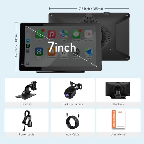 Haudio 7" Wireless CarPlay & Android Auto Screen for Car, Portable Car Stereo with 1080P Front & Rear Dash Cam, Backup Camera, Bluetooth, GPS Navigation, FM Transmitter, Plug & Play