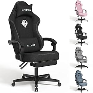 SITMOD Gaming Chair with Footrest Computer Ergonomic Video Game Chair Backrest and Seat Height Adjustable Rotating Work Chair for Adults with Lumbar Support (Black) Fabric