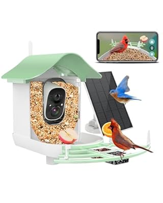 Smart Bird Feeder with Camera Solar Powered,AI Identify Species,2K HD Video Auto Capture Live for Outdoor Backyard,Ideal Gift for Family Bird Lovers (Green)