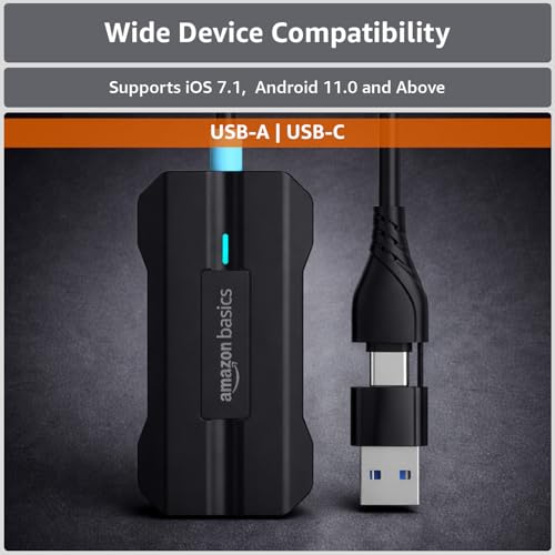 Image of Amazon Basics Car Play with Extension & Type C Converter | Converts Wired Auto Android & CarPlay to Wireless | Bluetooth Connectivity | Only for Cars with OEM Installed | Black