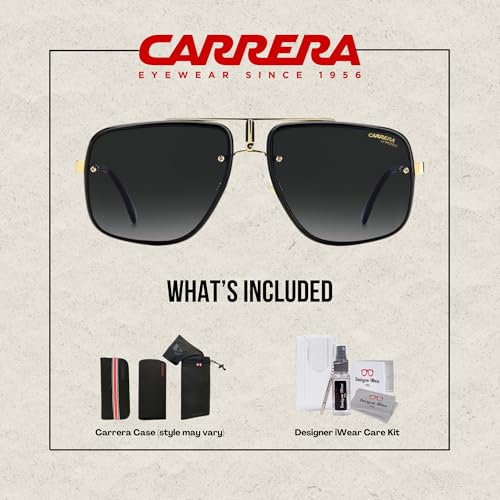 Carrera GLORY II 59MM 0RHL/9O Gold/Black / Grey Shaded Rectangle Sunglasses for Men for Women + BUNDLE With Designer iWear Complimentary Eyewear Kit 592