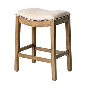 Maven Lane Adrien 26 Inch Counter Height Upholstered Backless Saddle Barstool in Natural Wood Finish with Wheat Cream Fabric Cushion Seat Maven Lane Adrien 26 Inch Counter Height Upholstered Backless Saddle Barstool in Natural Wood Finish with Wheat Cream Fabric Cushion Seat