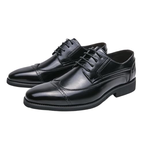 Men's Lace up Dress Shoes Genuine Leather Oxfords Comfortable Slip Resistant Formal Business Casual Footwear Black3