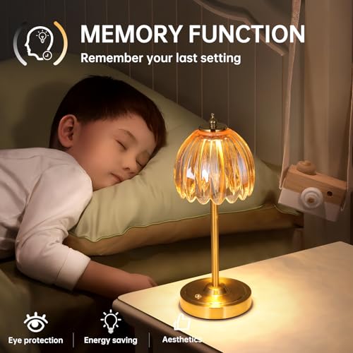 Image of Shenmoyl Set of 2 Tulip Table Lamp with 5000mAh Battery & Touch Control, Cordless Table Lamp with 3 Colors, Dimmable Rechargeable Table Lamps for Bedroom, Living Room, Entryways (Amber Tulip)