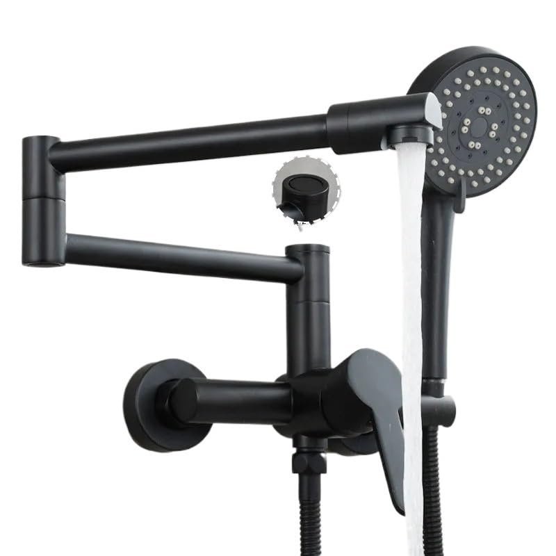 VYSLZ Grifo de cocina plegable de latón negro para montar en la pared, grifo mezclador caliente/frío con pistola de pulverización y boquilla giratoria para fregadero (estilo 3 negro)