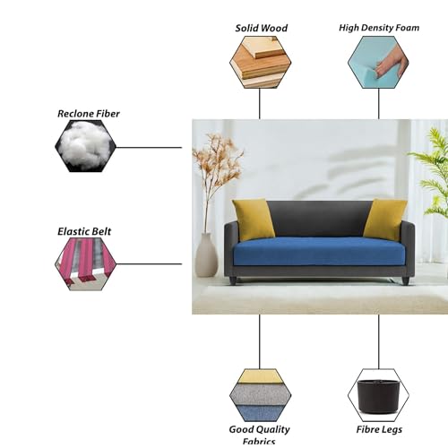 Image of Casaliving Dominic 2 Seater Sofa Set for Living Room (Blue Black Fabric) Premium Fabric Sofa