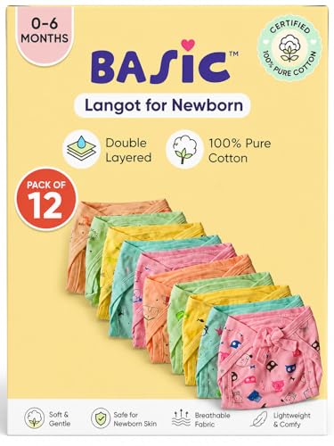 Image of Ambaby Pack of 12 Newborn Baby Cotton Langot & Cloth Nappies | Soft Hosiery Cotton Reusable Washable Cloth Diapers for Baby Boys & Girls | 0-6 Months Multicolor Baby Nappies