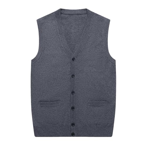 Mens Sweater Vest Button up with Pockets Sweater Vest, Wool Blend V-Neck Button Sleeveless Cardigan Vest Sweater4