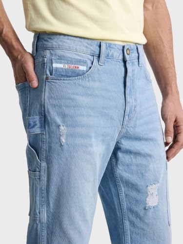 Image of The Indian Garage Co Men Carpenter Fit Solid Mid-Rise Cargo Denim