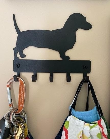 The Metal Peddler Dachshund Key Rack/Dog Leash Hanger, Artisan Metal Shop Gifts, Small 6 inch Wide, Black - Image 2