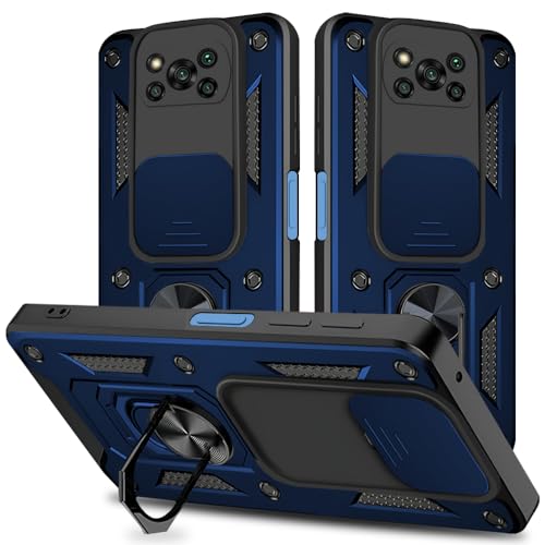 Image of Armor Bumper Back Cover Case for Poco X3 Rotating Camera Cover, Ring Holder & Kickstand | Heavy Duty & 360 Degree Protection Poco X3 Back Cover (Blue)