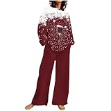 Clearance of Sales Damen-Top mit langen Ärmeln, Rundhalsausschnitt, lässig, bedruckt, mit Hose, 3 Weihnachts-Angebote, Black of Friday Deals, Cyber of Deals 2024, Flash of Deals, Deals of The Day,