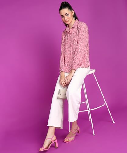 Image of POPWINGS Women Casual Sky Blue Floral Printed Shirt | Collar Button Shirt | Full Sleeve Shirt | Trendy Shirt | Regular Casual Shirt