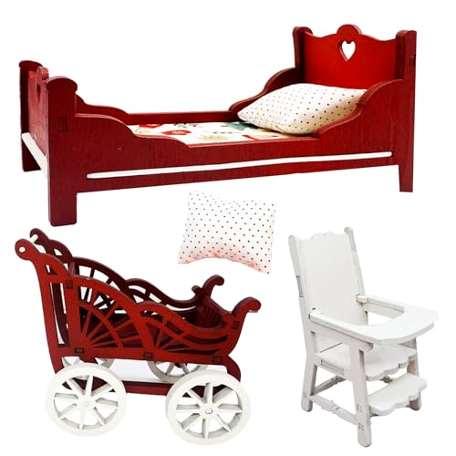 Meubles de maison de poupée miniature bois 1/12 échelle lit chaise accessoires rouge blanc