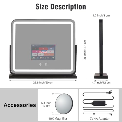 24"×20" Vanity Mirror with 10.1" Touchscreen TV, WiFi Makeup Mirror White by YOURYOKE - Used condition - Image 6
