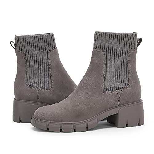 Image of Ruanyu Womens Platform Ankle Boots Elastic Chunky Block Heel Chelsea Booties Lug Sole Non-Slip Combat Shoes