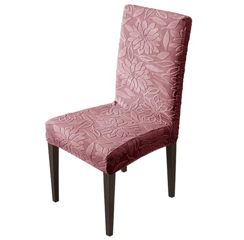 Image of House of Quirk Stretchy Universal Camellia Jacquard Waterproof Chair Cover Removable & Washable Short Dining Chair Cover Protector Seat Slipcover (Maroon,Pack of 1)
