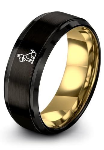 Zealot Jewelry Gift for Dog Mom Scottish Terrier Ring Tungsten Gold Black Valentines Day for Women Fathers Day from Daughter Beer Lover Valentine for Him Holiday Band Set Marriage Bands Size 9