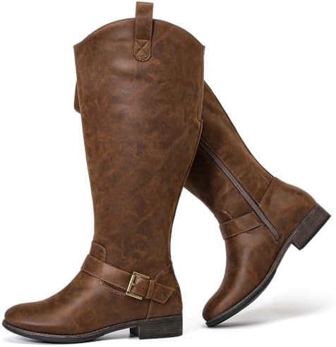 Luoika Women's Extra Wide Calf Knee High Boots, Western Cowyboy C...