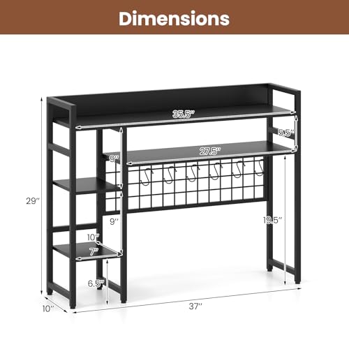 Image of Tangkula Desktop Bookshelf for Computer 32 inch Monitor, 37 inch Countertop Storage Hutch with 4 Open Storage Shelves, Grid Panel, Anti-tip Device, 4-Tier Desktop Display Shelves for Home Office