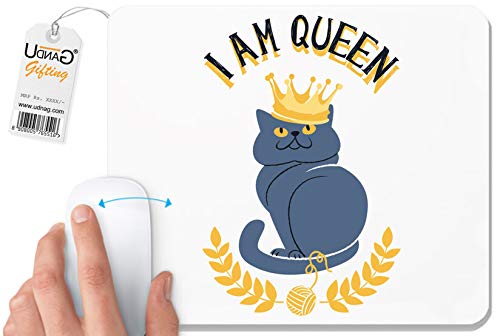 UDNAG White Mousepad 'Qween cat | I am a Qween Cat' for Computer / PC / Laptop [230 x 200 x 5mm]