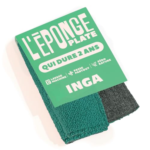 INGA - 2 X Eponges Plates Réutilisables Lavables - Passent Partout, Très Efficaces, Ne Rayent Pas - Face Grattante et Face Absorbante - Fabriquée en Europe - Éponge Plate Qui Dure 2 Ans