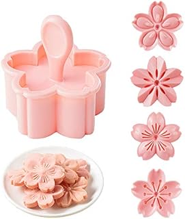 Cookie Press, 4 Styles Cookie Stamps Cherry Blossom Cookie Cutters Mold for Sakula Cookies Pastry Accessories (Pink)