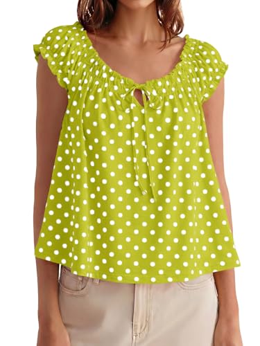 Image of Tankaneo Women Summer Tie Front Tank Tops Cap Sleeve Pleated Babydoll Tops Casual Loose Fit Going Out Flowy Shirt