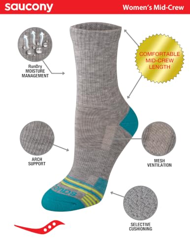 Image of Saucony Women's RunDry Performance Heel Tab Athletic Socks, Available in S-L (8, 16, 24 Pairs)