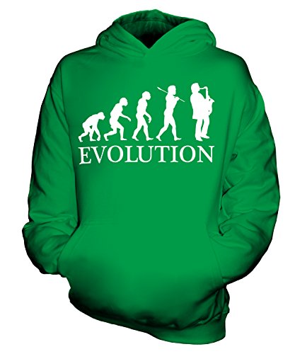 Sweat à capuche enfant saxophone évolution vêtement unisexe coton motif musique garçon fille