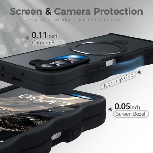 Image of Cute Wavy Magnetic Stand Case for Galaxy Z Fold 6 Fit for MagSafe, Black