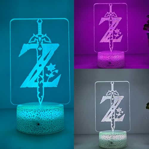 Mzcyfuy Legend of Zelda 3D Night Light, 16 Color Changing Cartoon USB Desk Lamp, Crest of Hyrule Illusion Lighting with Remote Control for Home Decor Gift for Kids. (1)