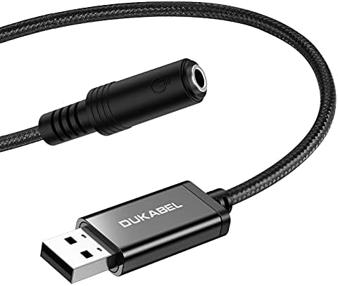 DUKABEL USB to 3.5mm Jack Audio Adapter, USB to Aux Cable with TRRS 4-Pole Mic-Supported USB to Headphone AUX Adapter Built-in Chip External Sound Card for PC PS4 PS5 and More [9.8 inch]