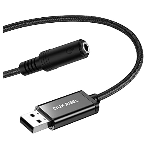 DUKABEL USB to 3.5mm Jack Audio Adapter, USB to Aux Cable with TRRS 4-Pole Mic-Supported USB to Headphone AUX Adapter Built-in Chip External Sound Card for PC PS4 PS5 and More [9.8 inch]