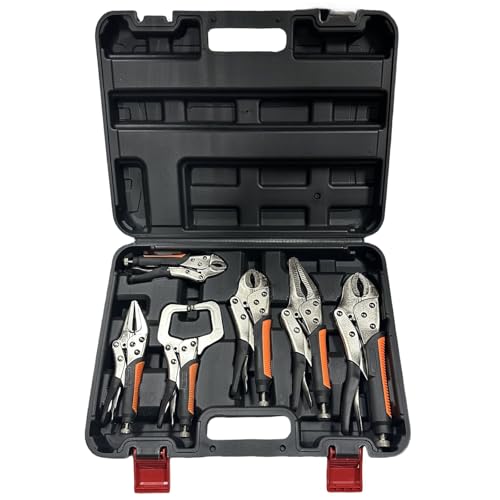 6Pcs Locking Pliers Set, Vice Grips Including Curved Jaw Locking Pliers, Needle Nose, Vise Grips C-Clamp, Long Nose Locking Pliers with Carrying Case for Welding, Metal Bending, Woodworking