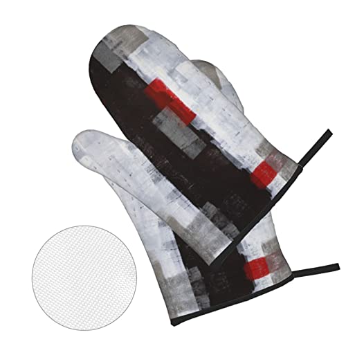 Mifsoiavv Modern Abstract Art Black Oven Mitts And Pot Holders Sets Of 4 White Red Kitchen Mitts Heat Resistant Potholders Oven Gloves Set For Kitchen Baking Grilling Bbq #TOP2
