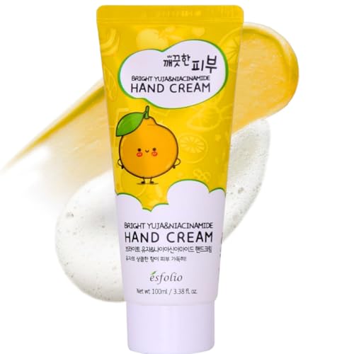 esfolio Yuja Vitamin C Hand Cream Deep Hydration with Yuja Extract Nourishing Fast-Absorbing Hand Moisturizer for Dry Rough Skin Korean Skincare for Soft & Smooth Hands (3.38 OZ/100ML)