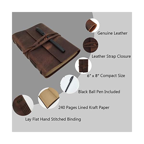 CooLeathor Handgemachtes Notizbuch aus Leder mit Kraftpapier 120 Blatt, A5, Braun – Bild 3