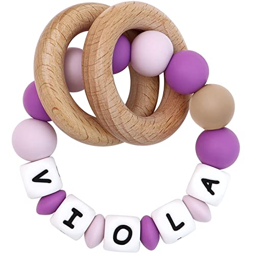 Image of Personalized Name Baby Teether for Boys Girls Baby Shower - Purple/Lightpurple