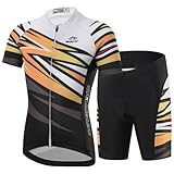 SXSHUN Maillot de ciclismo para niños y niñas, de secado rápido, camiseta de manga corta y pantalón corto con acolchado 3D para el asiento, transpirable, ropa de ciclismo, Gleb, 122-128