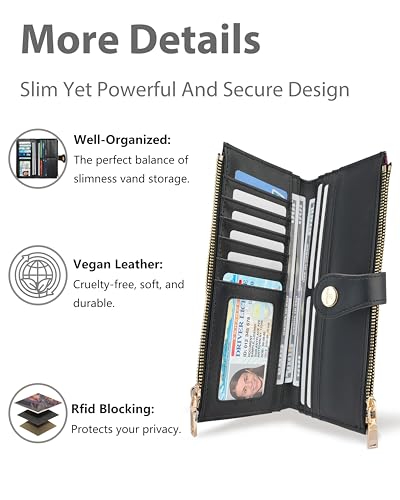 Image of Book Women's Slim Wallet,Thin RFID Card Holder with Zipper Pocket