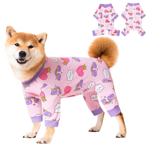 Image of Dog Recovery Suit for Small Medium Large Dogs, Pet Onesie After Surgery Comfort Dog Bodysuit Anti Licking (2X-Large, Pink Heart)