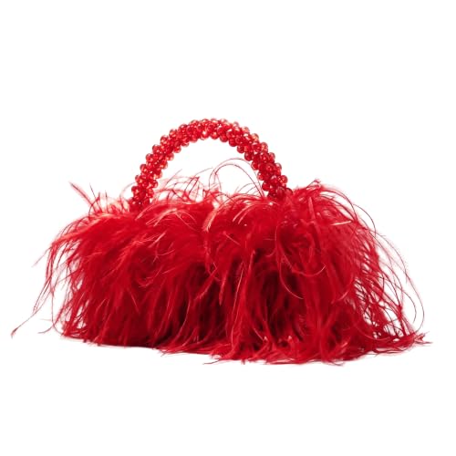 Image of Miuco Real Natural Ostrich Feather Beaded Handbags For Women Handmade | Evening Bags Clutch Purse