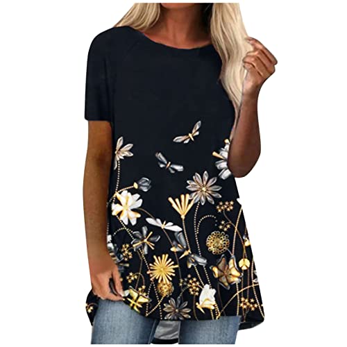 Cotton Fabric Casual V-Neck T Shirts Crewneck Tshirt for Women Short Sleeve Tshirt for Women Floral top Shirt for Women Womens Plus Size Blouses Summer Blouses for Women Trendy