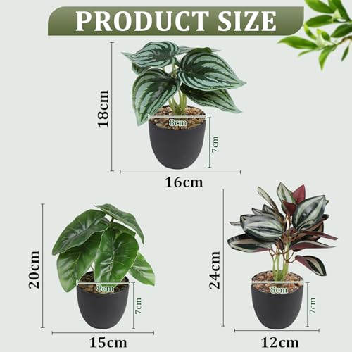 MIGUBIGU Pack of 3 Artificial Tropical Plants 24 x 20 cm, Artificial Plants Like Real in a Pot, Plastic Plants, Bathroom Decorative Plants, Artificial Fake Plants for Living Room, Room, Balcony