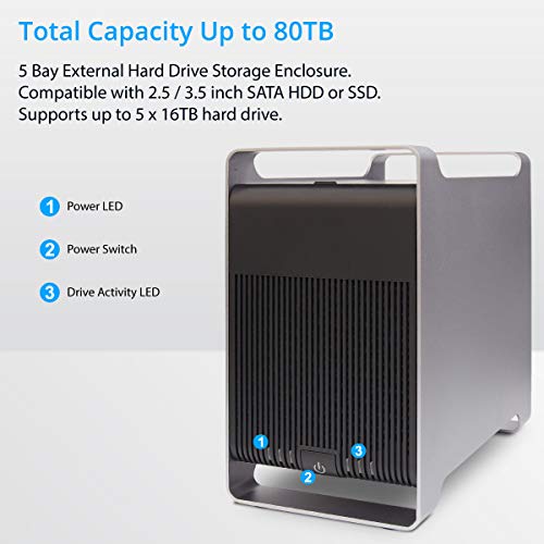 Image of Syba 5 Bay 2.5 inch and 3.5 inch SATA HDD External USB 3.0 / eSATA RAID Hard Drive Enclosure Support 120TB & RAID 0 /1 /5 /10 /JBOD Mode SY-ENC50122