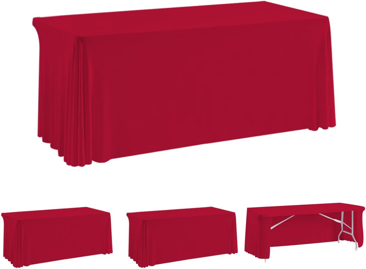 HAORUI Open Back Table Skirts, 4Pack Rectangle Wrinkle Resistant Table Clothes, Ruffles Elastic Table Cover for Banquets, Weddings, Parties (6ft Black)