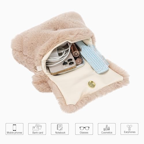 Bolsa tipo Tote peluda para mujer con asas de hombro miniatura 5