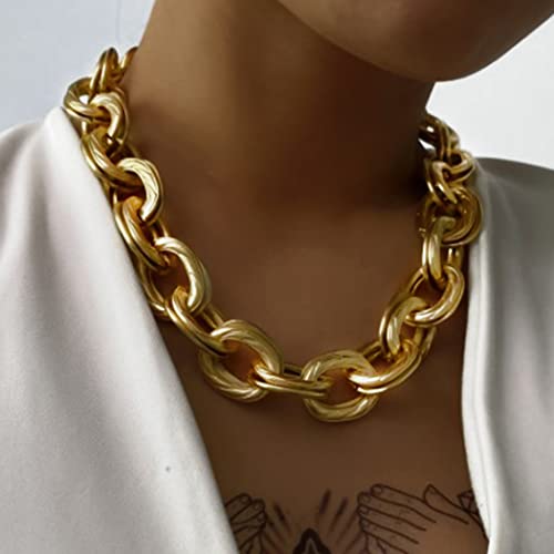 Acedre Chunky Choker Necklace Gold Cuban Link Chain Double O Link Necklaces Punk Hip-hop Jewelry for Women and Girls
